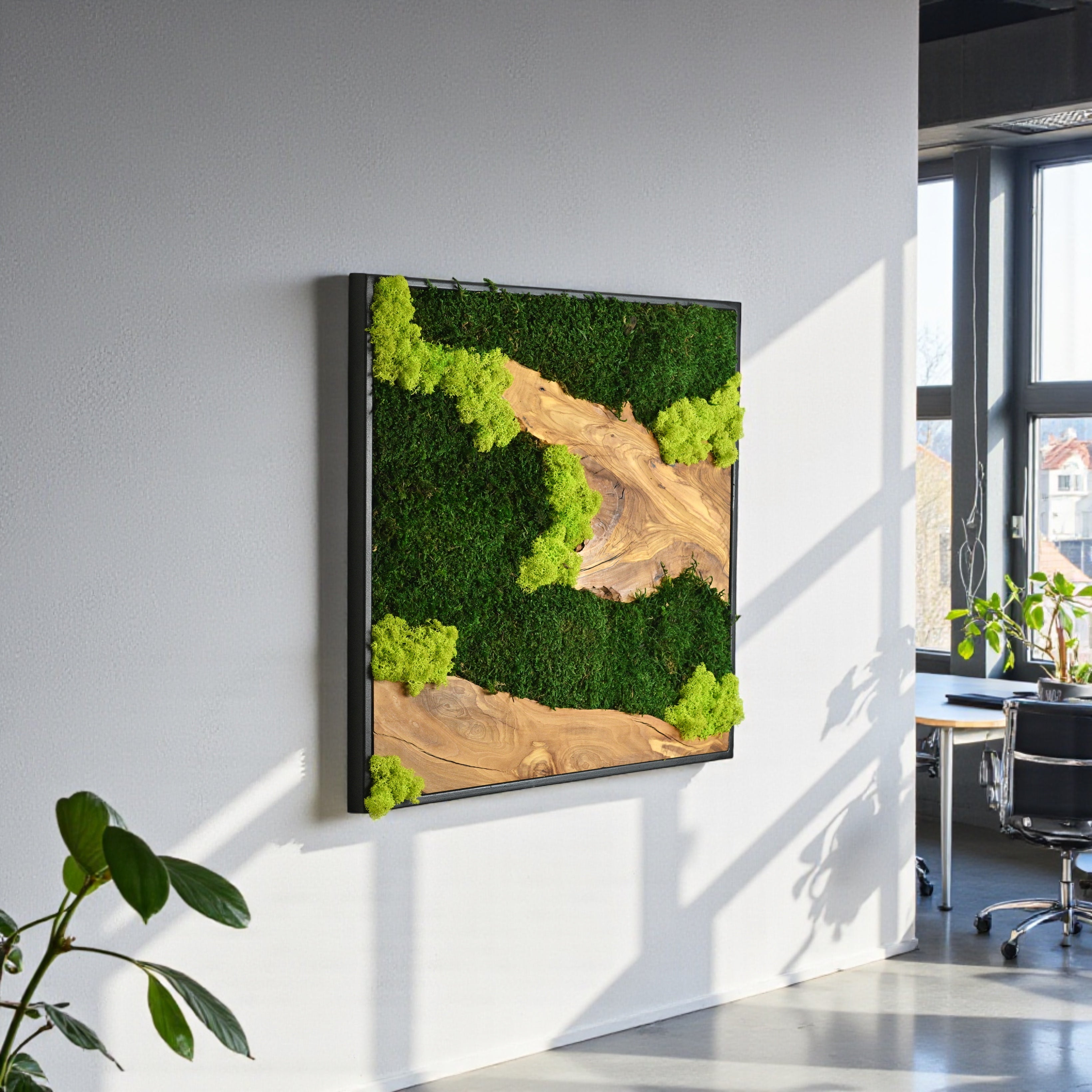 Large Moss Wall Art — Preserved Moss & Driftwood Statement Panel