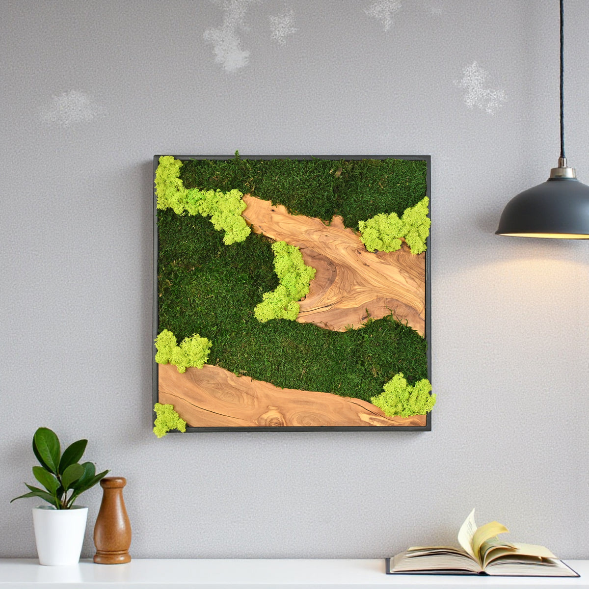 Large Moss Wall Art — Preserved Moss & Driftwood Statement Panel