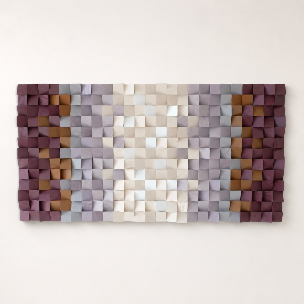 Flora 3D Wood Mosaic Wall Art in Plum, Blush & Ivory Handmade Large Statement Wall Decor