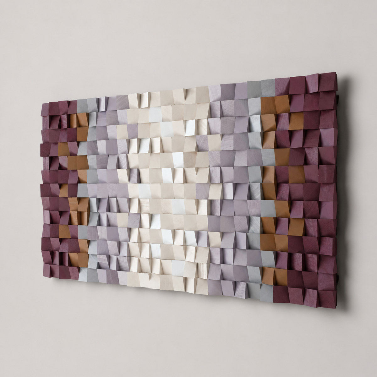 Flora 3D Wood Mosaic Wall Art in Plum, Blush & Ivory Handmade Large Statement Wall Decor
