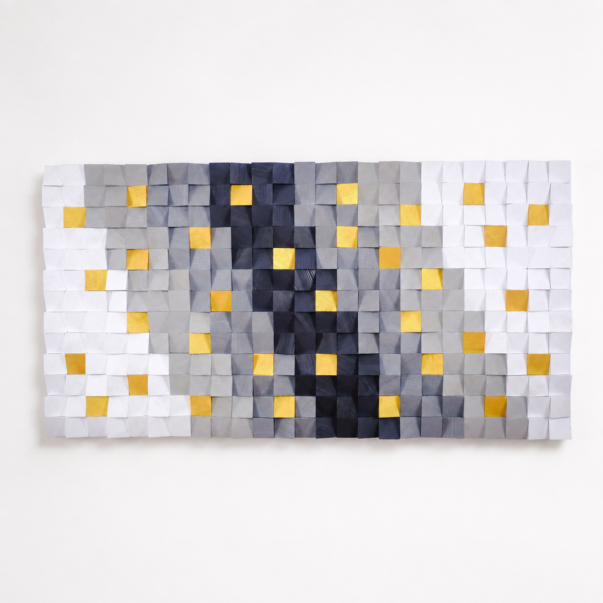 Hemera 3D Wood Mosaic Wall Art in White, Grey & Gold Leaf | Handmade Large Statement Wall Decor