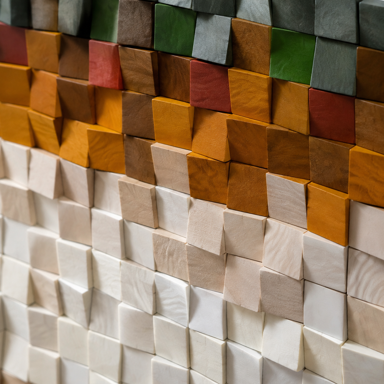Jupiter 3D Wood Mosaic Wall Art in Amber, Cream & Forest Green Handmade Square Statement Wall Decor