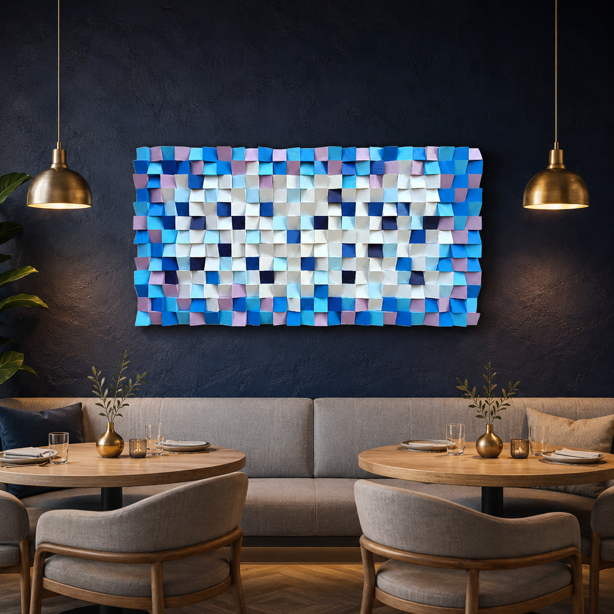 Neptun 3D Wood Mosaic Wall Art in Plum, Blush & Ivory Handmade Large Statement Wall Decor