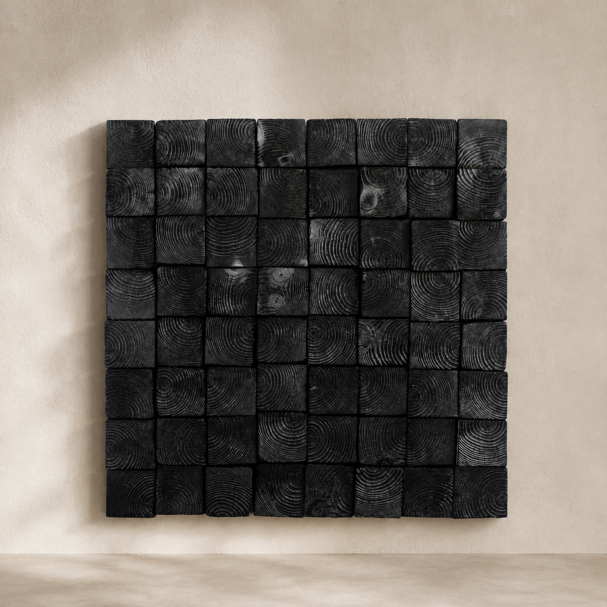 Od Black 3D Wood Mosaic Wall Art Handmade Charred Wood Acoustic Panel for Modern Interiors