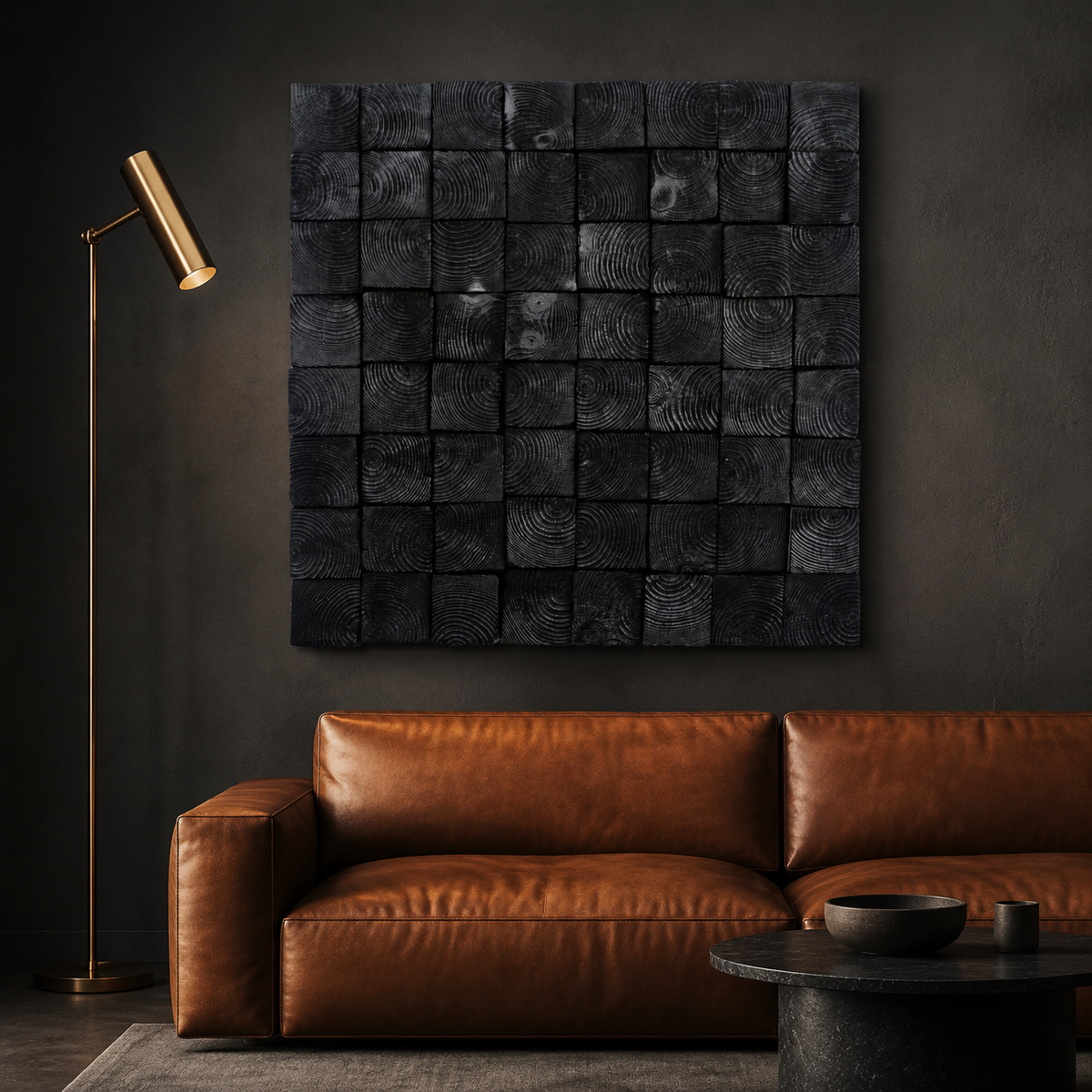 Od Black 3D Wood Mosaic Wall Art Handmade Charred Wood Acoustic Panel for Modern Interiors