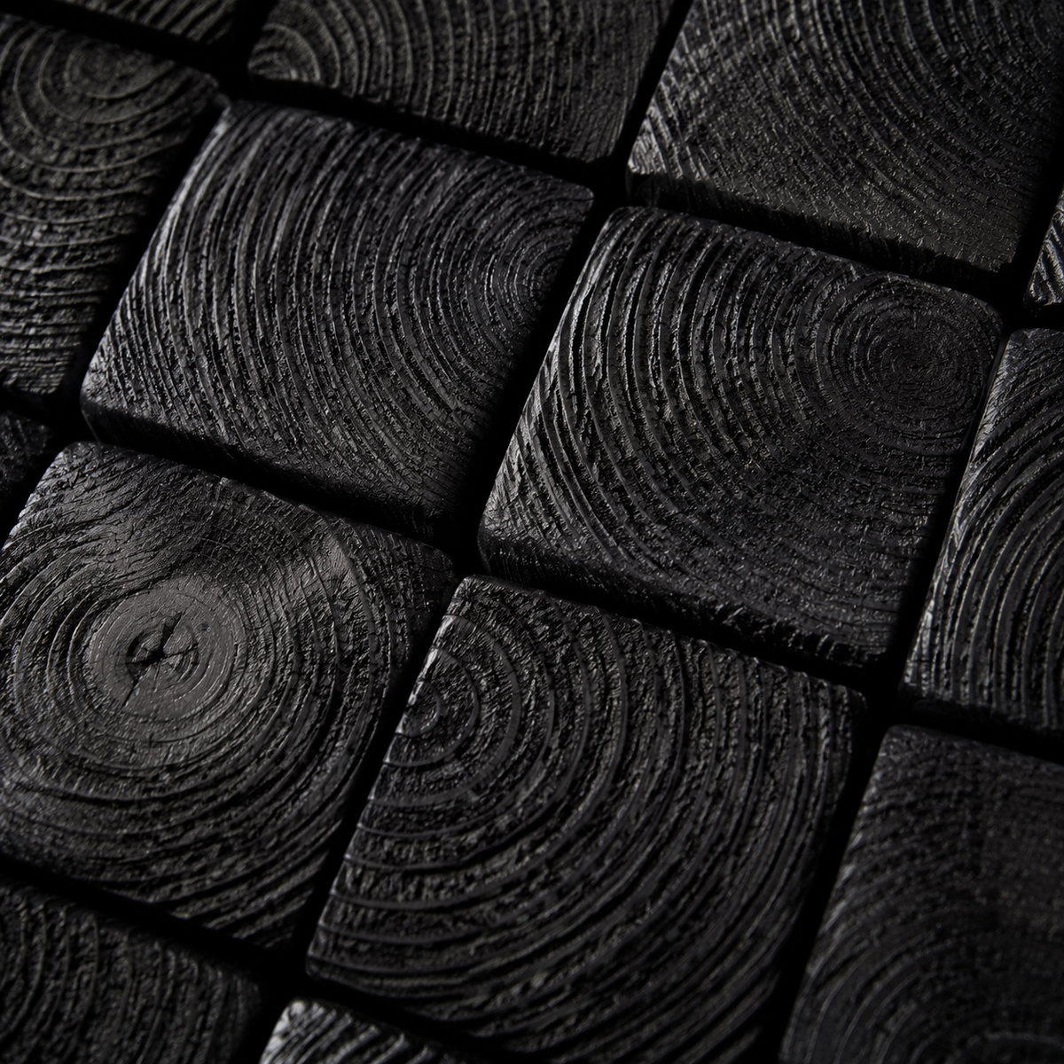 Od Black 3D Wood Mosaic Wall Art Handmade Charred Wood Acoustic Panel for Modern Interiors