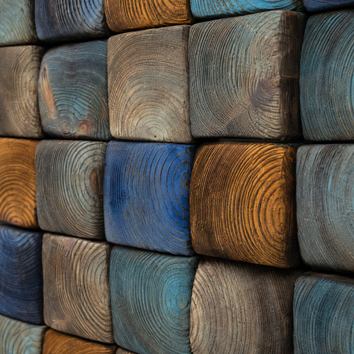 Od Blue 3D Wood Mosaic Wall Art Frame Handmade Charred Wood Acoustic Panel for Modern Interiors