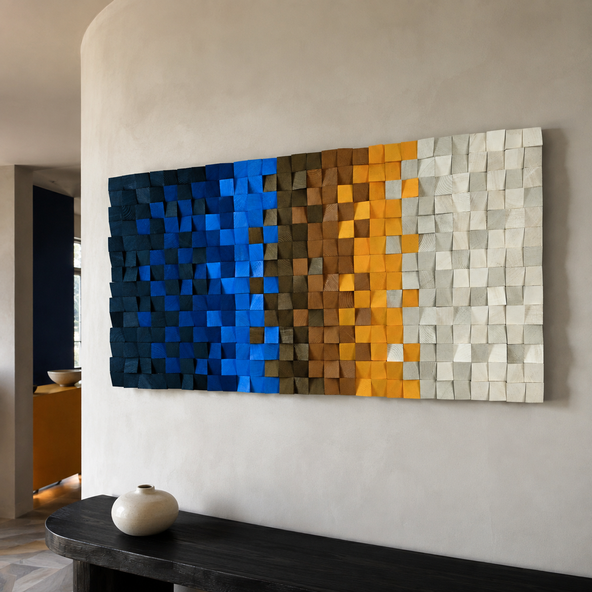 3D Wood Mosaic Wall Art Geometric Reclaimed Wood Statement Panel