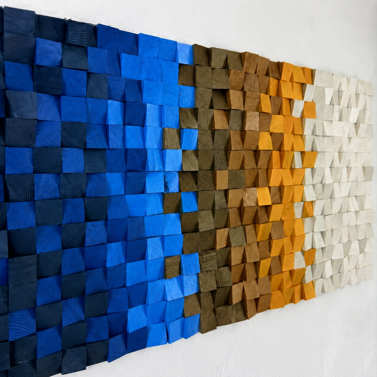3D Wood Mosaic Wall Art Geometric Reclaimed Wood Statement Panel