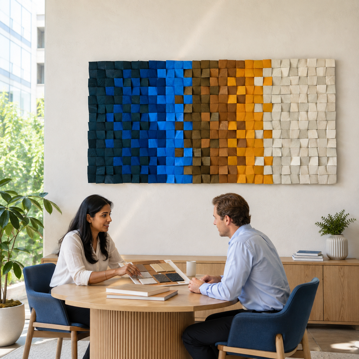 3D Wood Mosaic Wall Art Geometric Reclaimed Wood Statement Panel