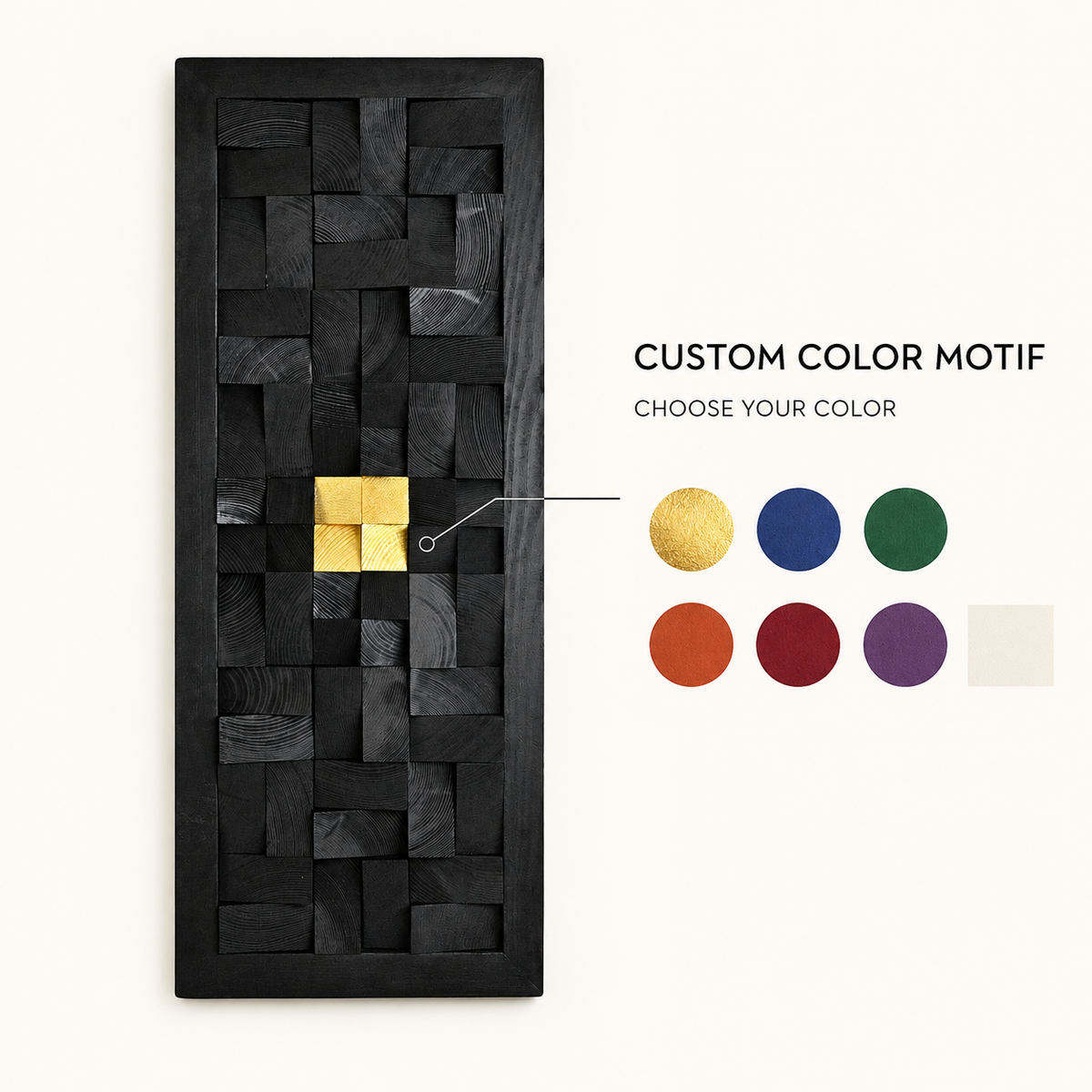 Black 3D Wood Wall Art with Gold Accent Charred Wood Mosaic Panel in a Black Frame Sculptural Luxury Wall Decor