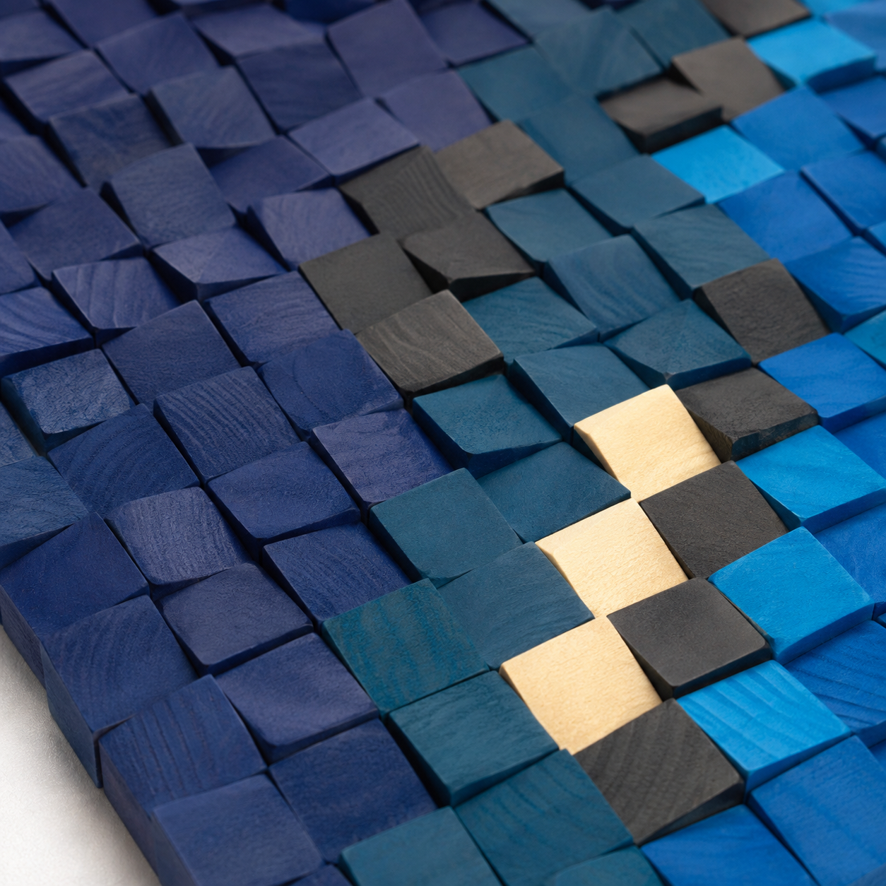 Blue Wood Mosaic Wall Art Handmade 3D Block Panel in Ocean Blue, Teal & Gold Abstract Modern Wall Decor