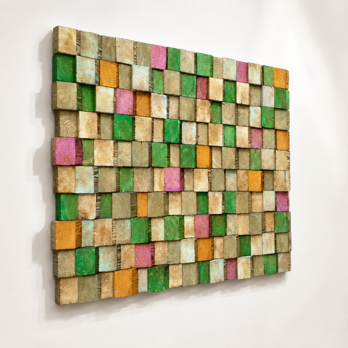3D Wood Mosaic Wall Art | Handmade Monochrome Skyline Panel for Modern Interiors