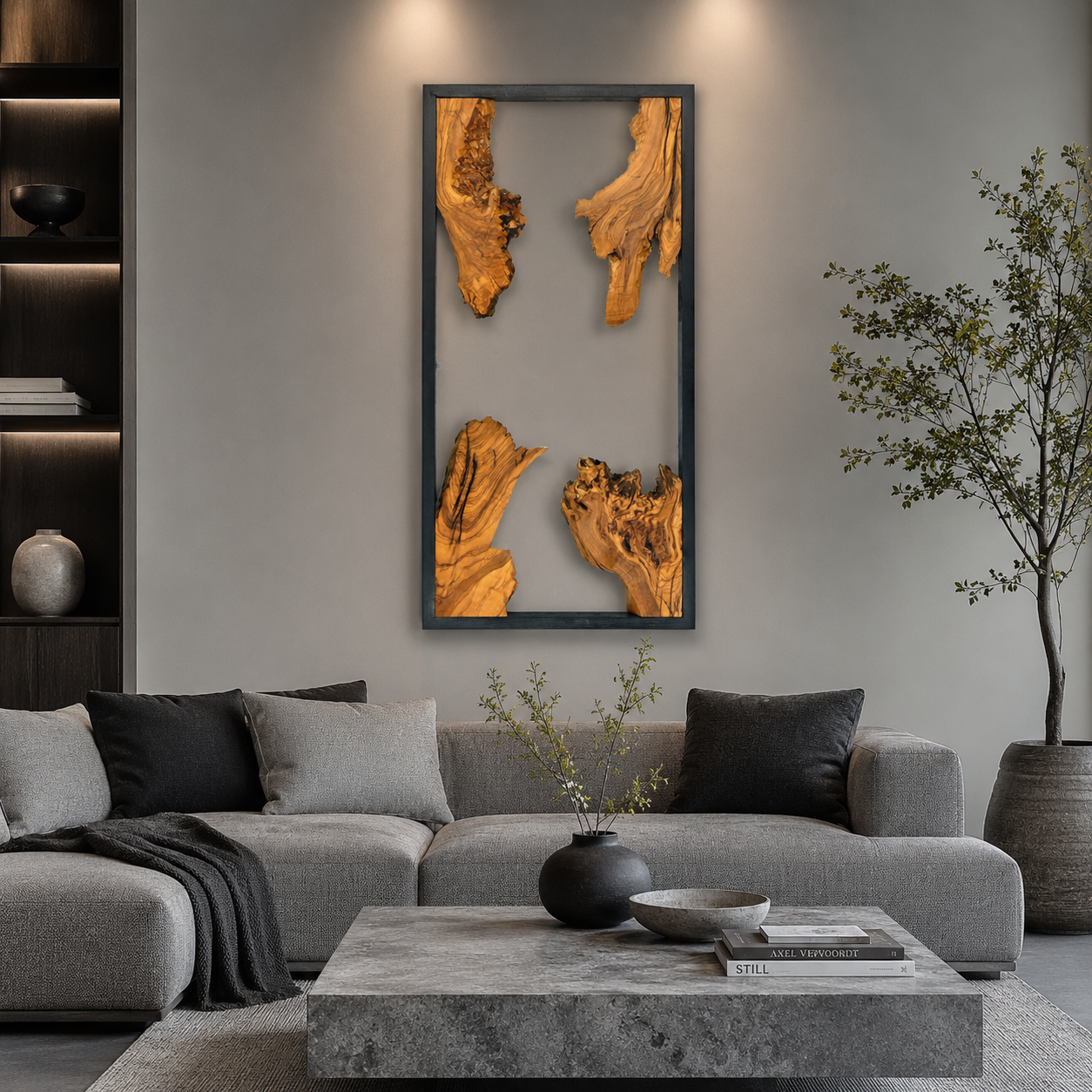 Driftwood Wall Art — Framed Natural Wood Panel for Living Room & Office
