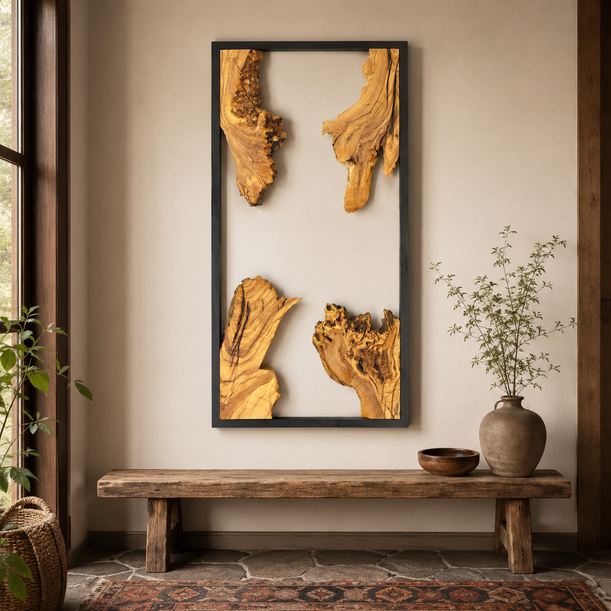 Driftwood Wall Art — Framed Natural Wood Panel for Living Room & Office