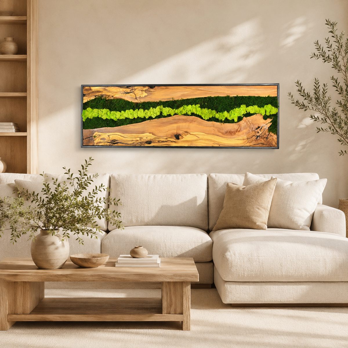 Vertical Moss Wall Art — Tall Driftwood Panel with Preserved Moss