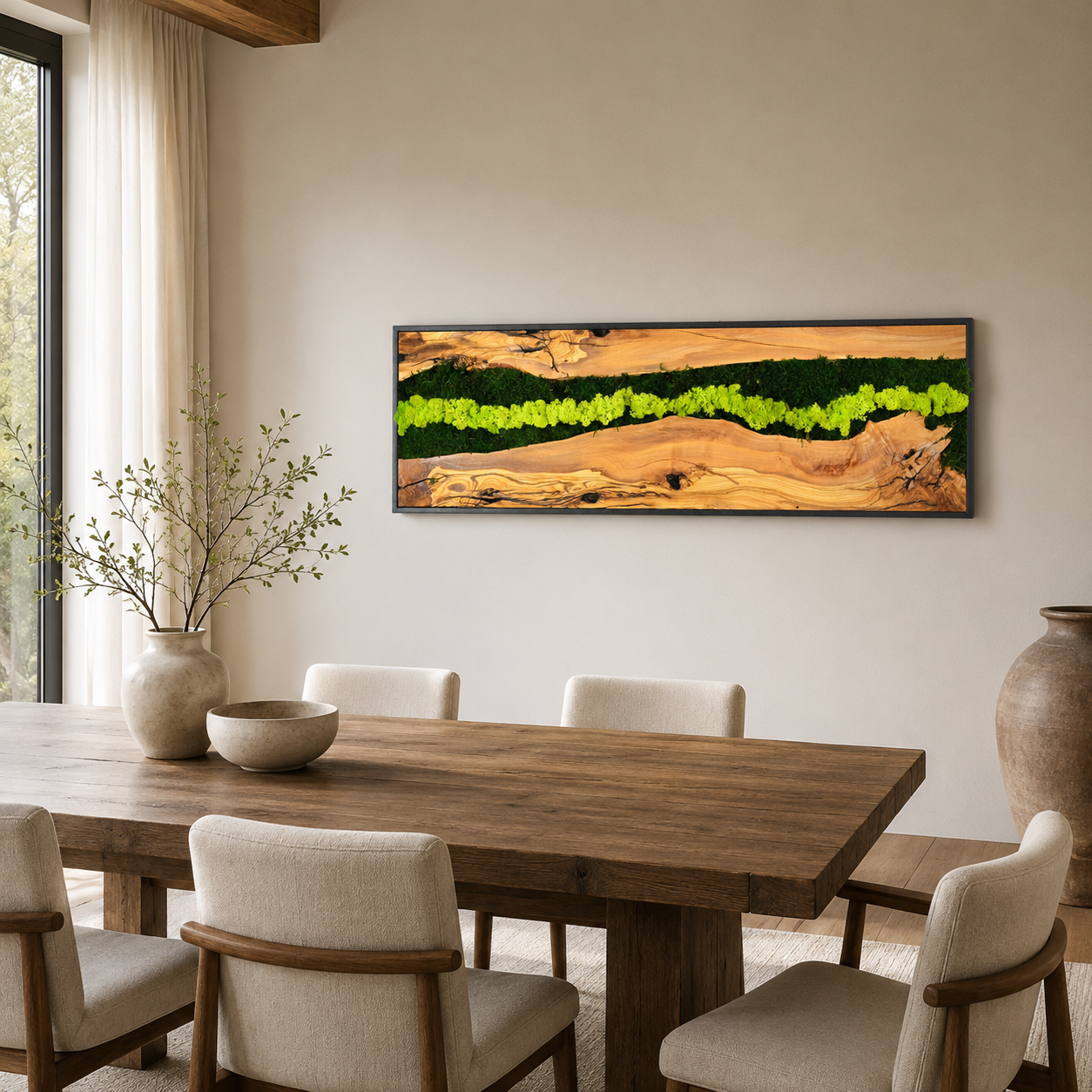 Vertical Moss Wall Art — Tall Driftwood Panel with Preserved Moss