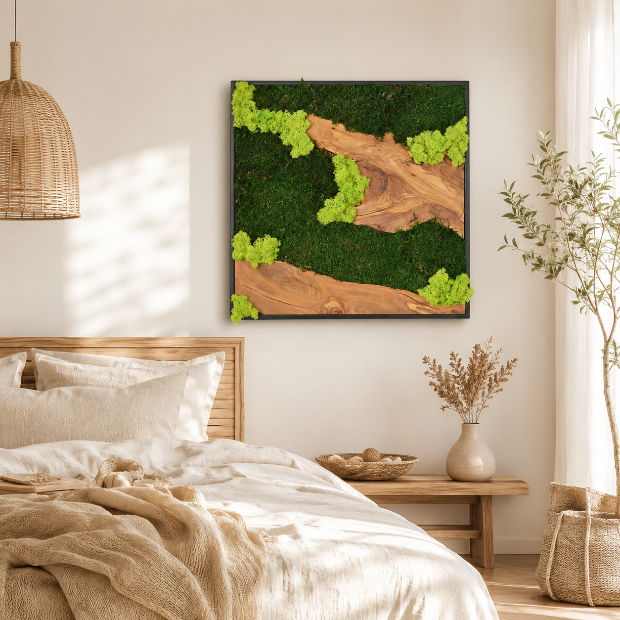 Large Moss Wall Art β Preserved Moss & Driftwood Statement Panel