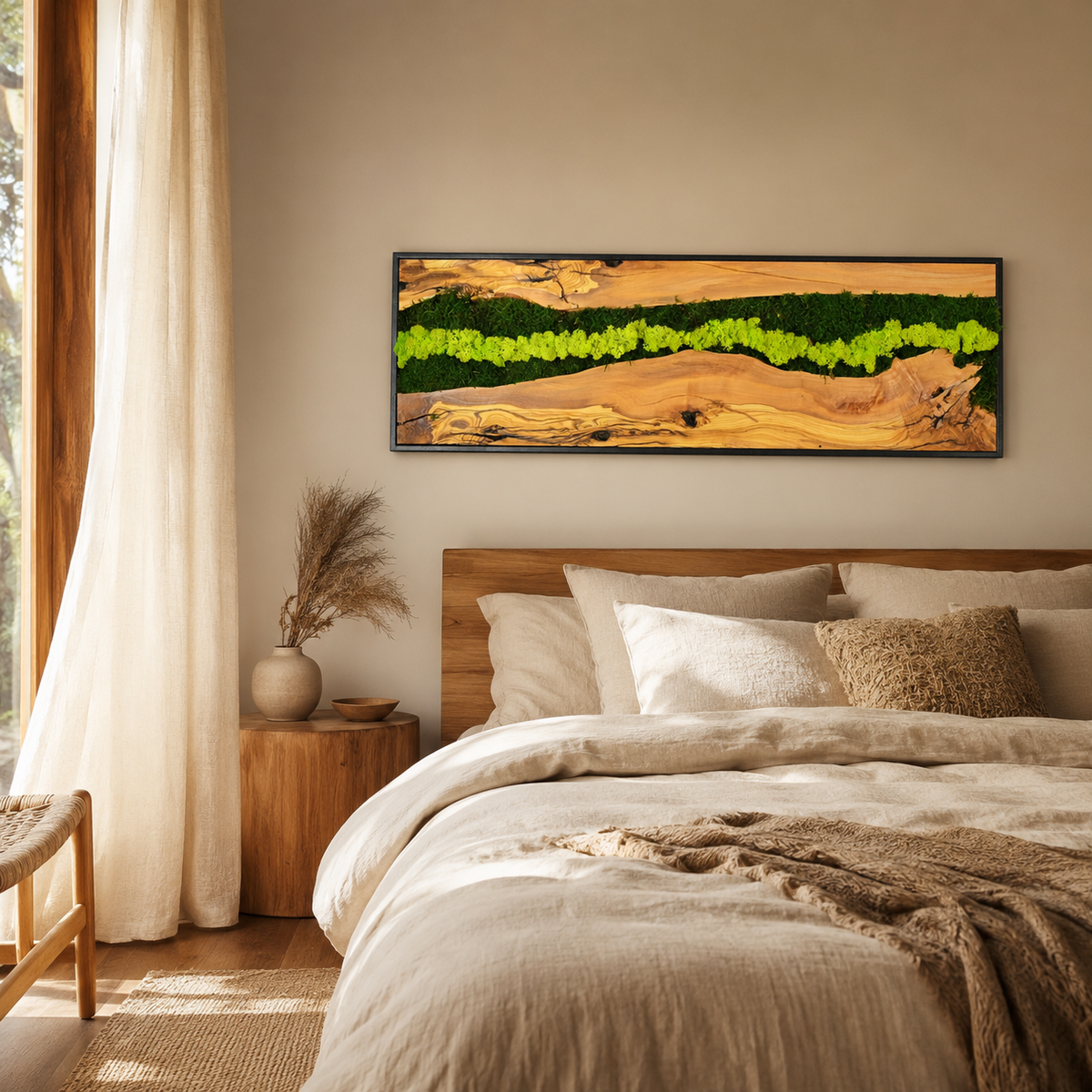 Vertical Moss Wall Art — Tall Driftwood Panel with Preserved Moss