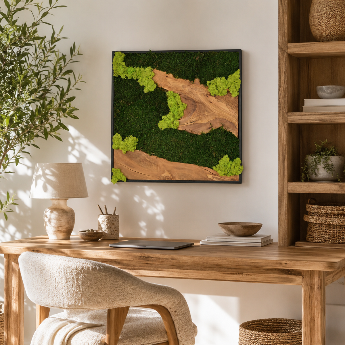 Large Moss Wall Art β Preserved Moss & Driftwood Statement Panel