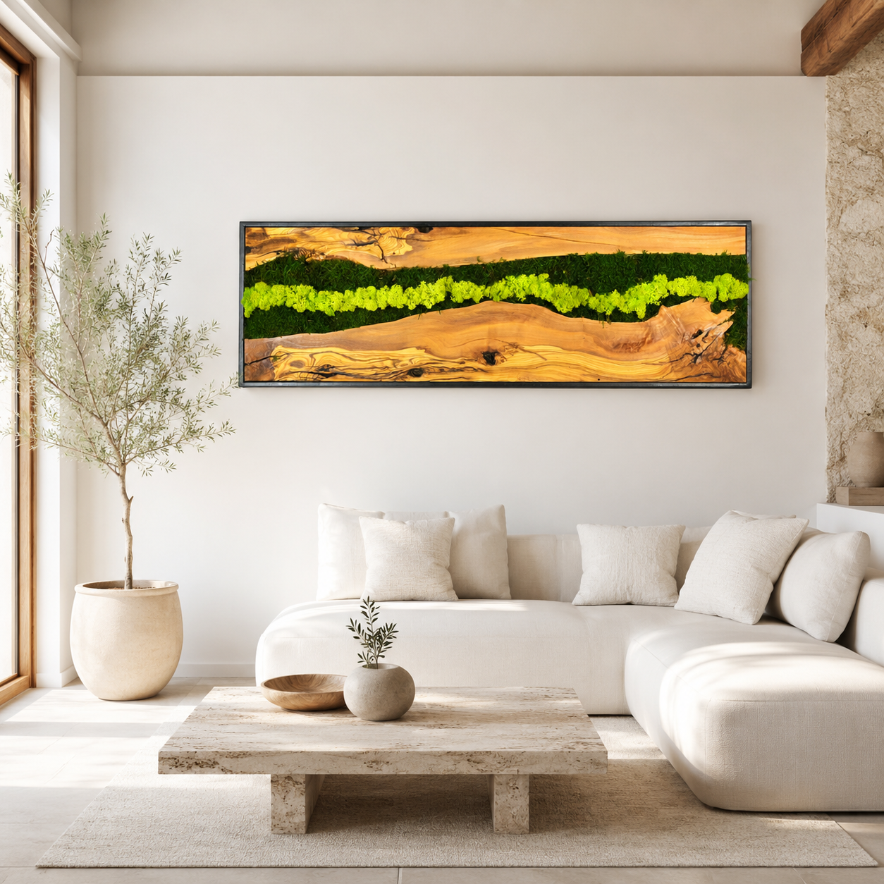 Vertical Moss Wall Art — Tall Driftwood Panel with Preserved Moss