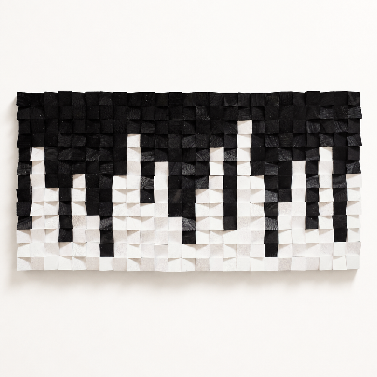 City Black & White 3D Wood Mosaic Wall Art | Handmade Monochrome Skyline Panel for Modern Interiors