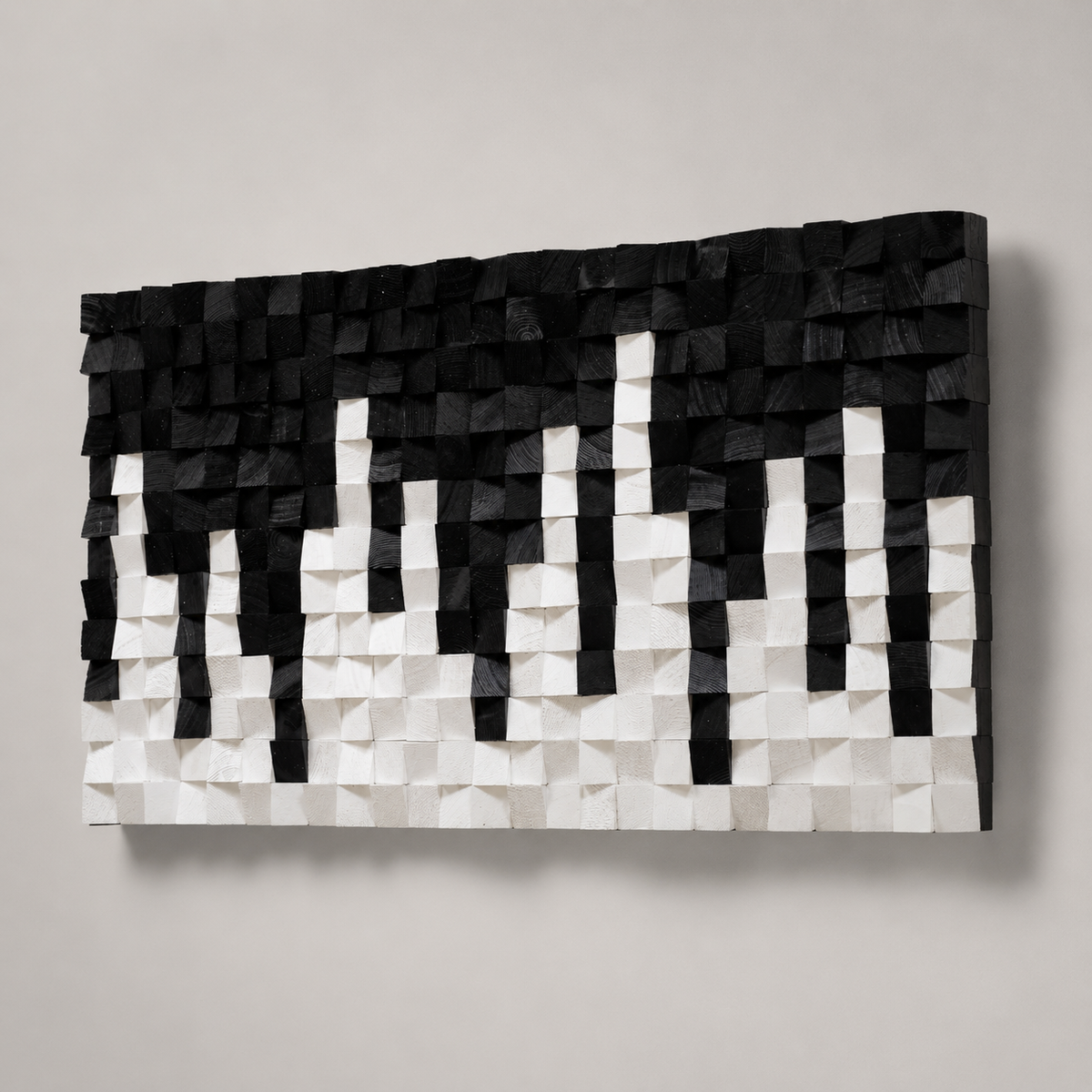 City Black & White 3D Wood Mosaic Wall Art | Handmade Monochrome Skyline Panel for Modern Interiors