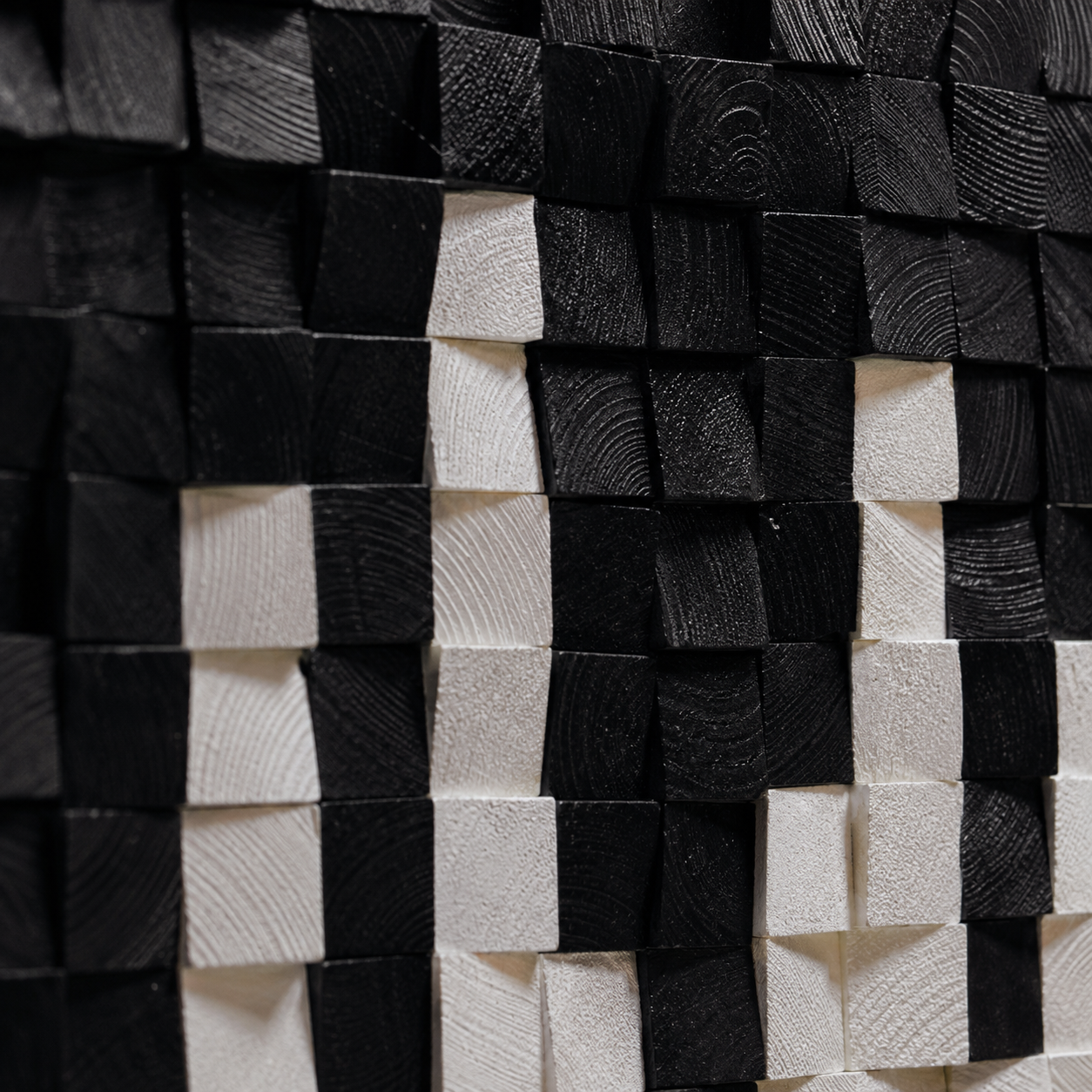 City Black & White 3D Wood Mosaic Wall Art | Handmade Monochrome Skyline Panel for Modern Interiors