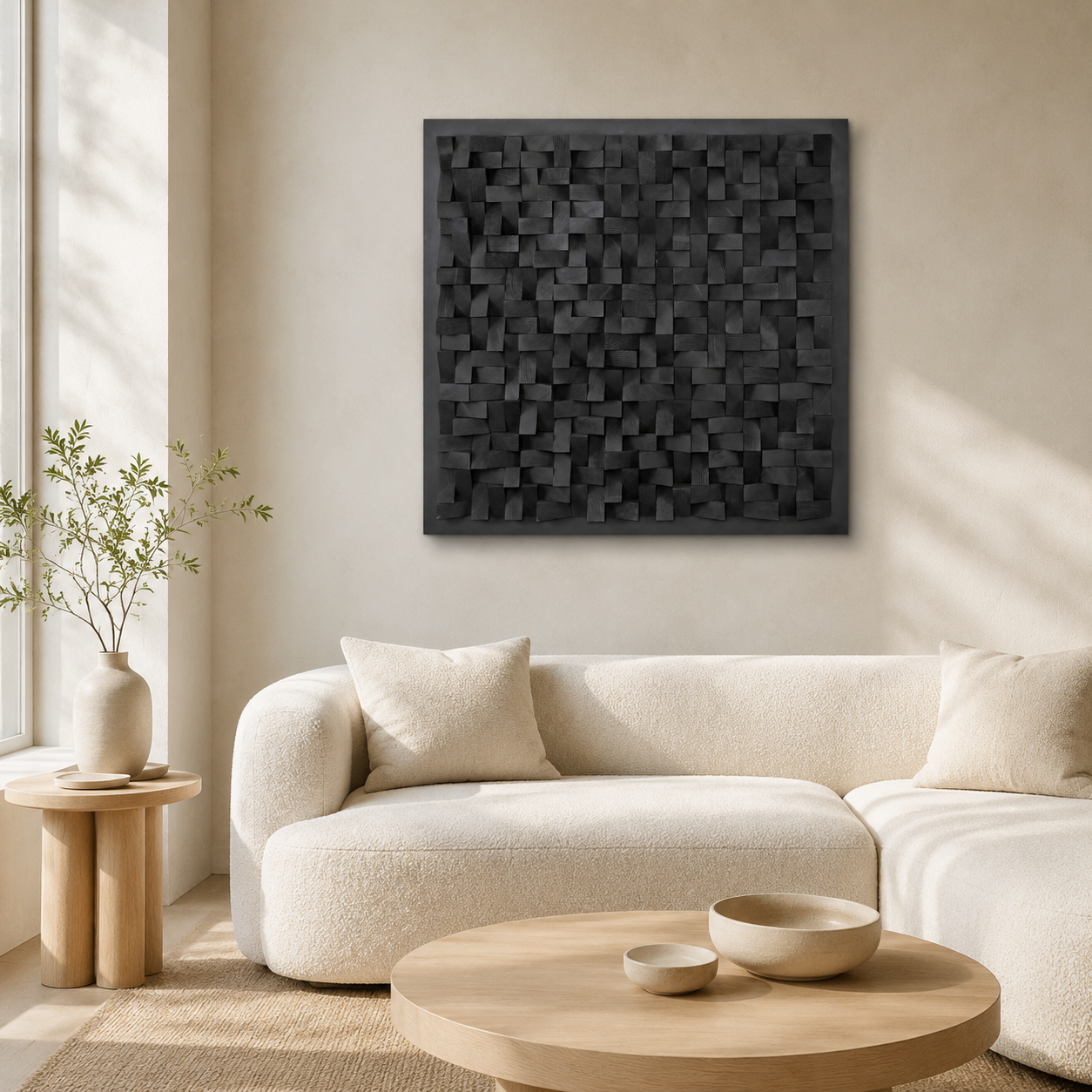 Cosmos Black 3D Wood Mosaic Wall Art | Handmade Charred Wood Acoustic Panel for Modern Interiors
