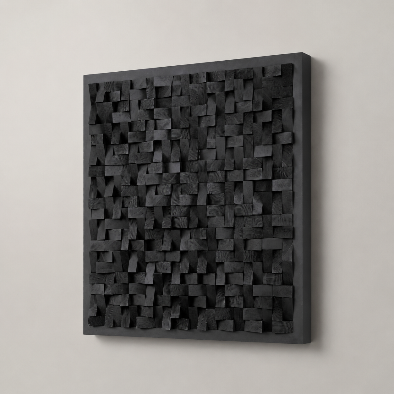 Cosmos Black 3D Wood Mosaic Wall Art | Handmade Charred Wood Acoustic Panel for Modern Interiors