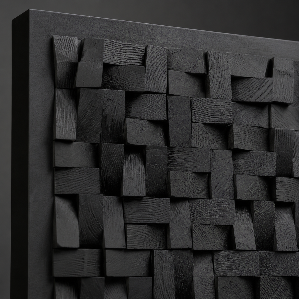 Cosmos Black 3D Wood Mosaic Wall Art | Handmade Charred Wood Acoustic Panel for Modern Interiors