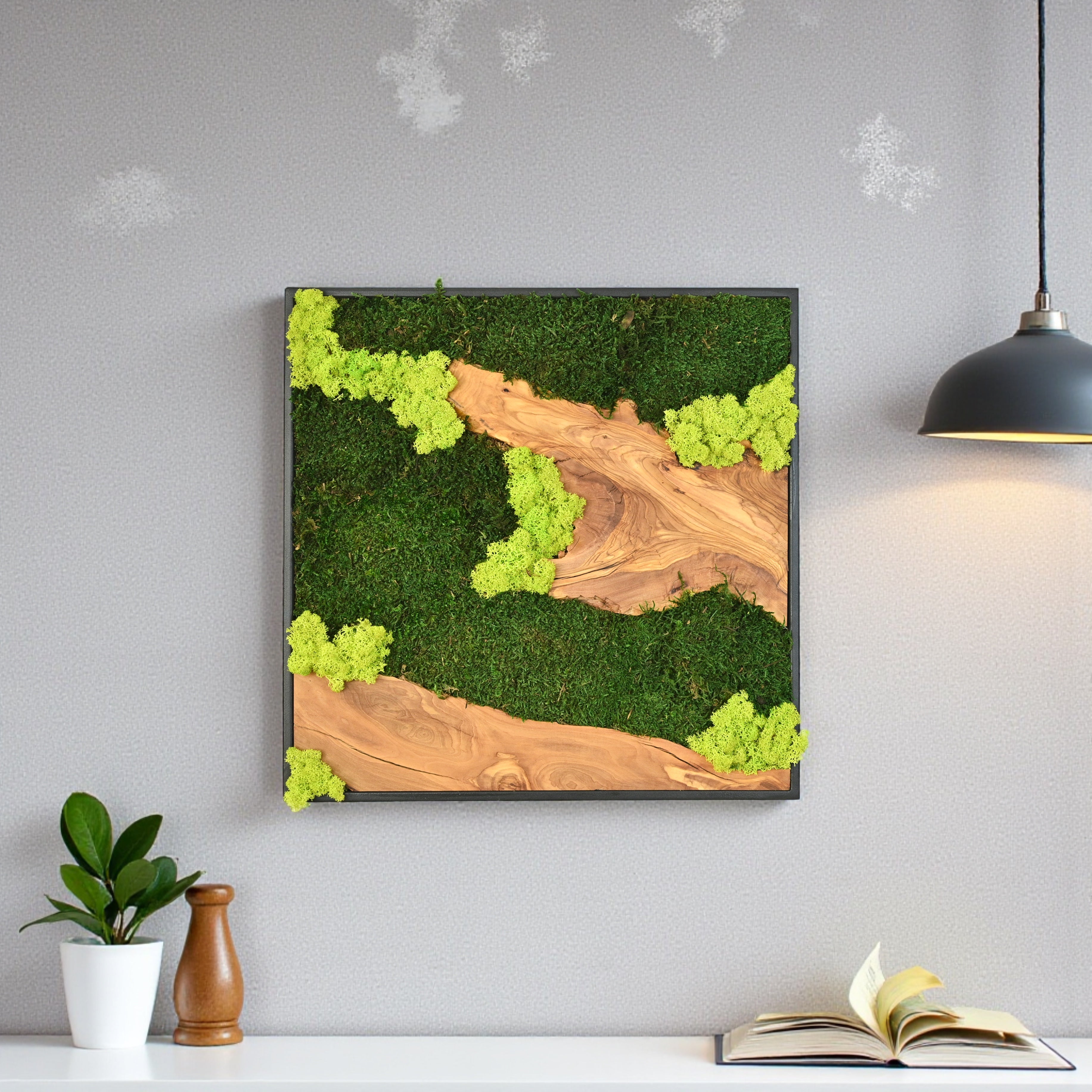 Large Moss Wall Art — Preserved Moss & Driftwood Statement Panel