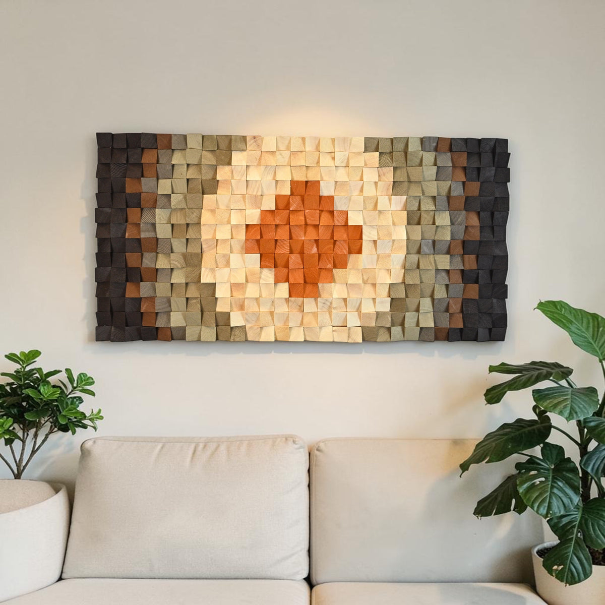 3D Wood Mosaic Wall Art — Geometric Reclaimed Wood Statement Panel