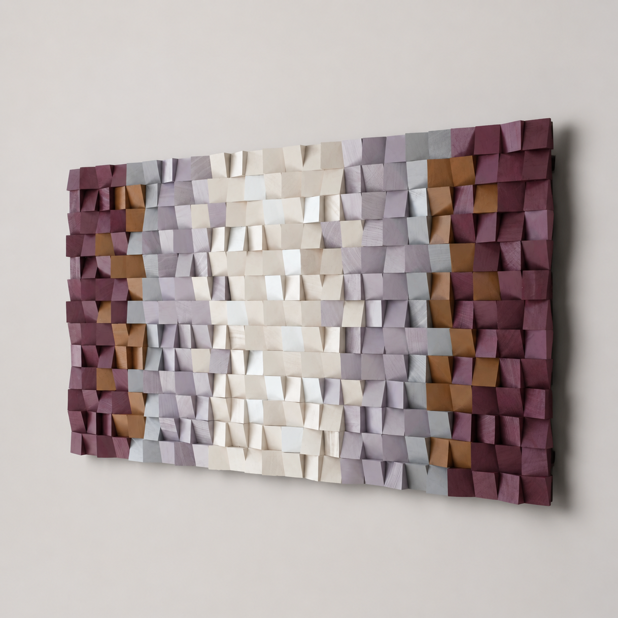 Flora 3D Wood Mosaic Wall Art in Plum, Blush & Ivory Handmade Large Statement Wall Decor