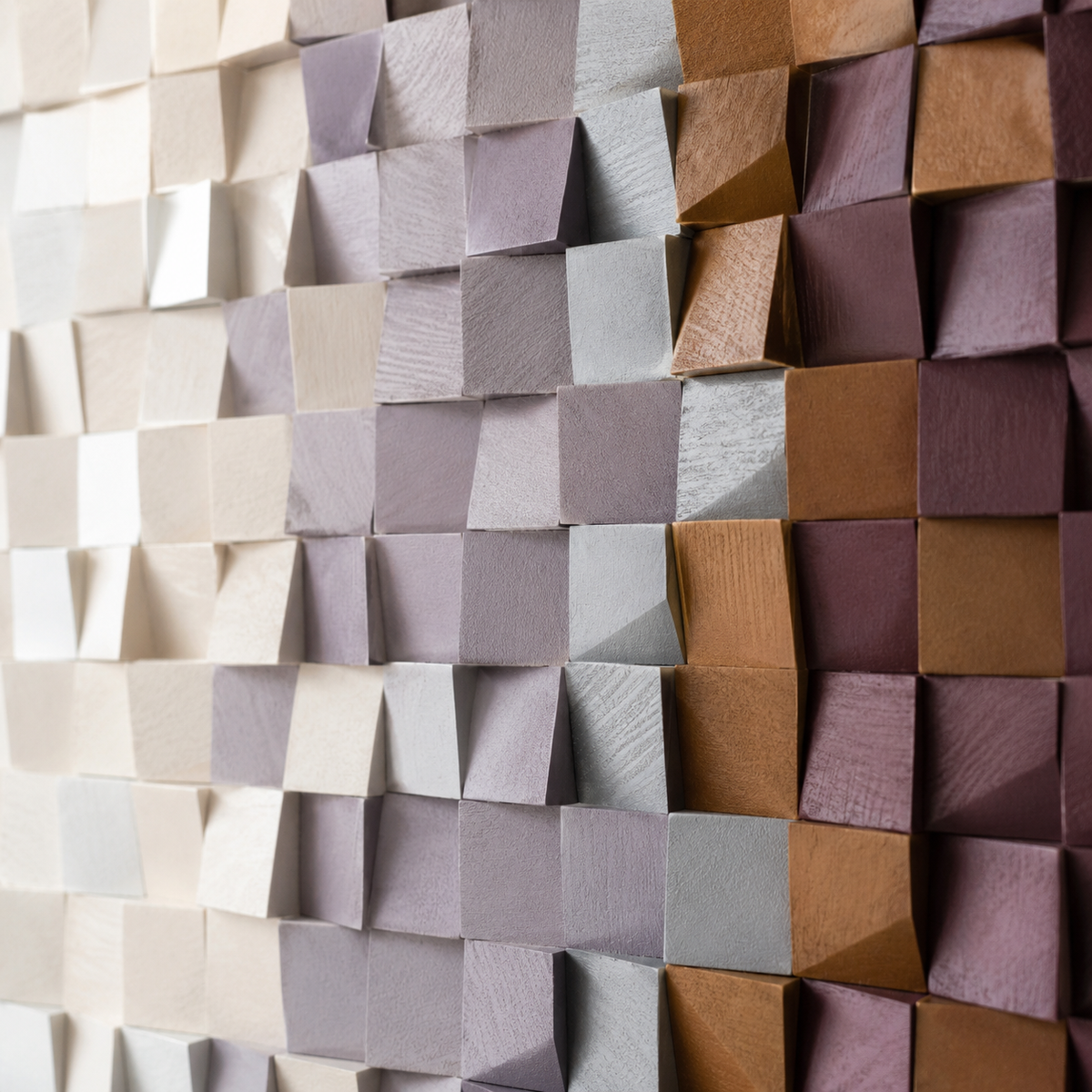 Flora 3D Wood Mosaic Wall Art in Plum, Blush & Ivory Handmade Large Statement Wall Decor