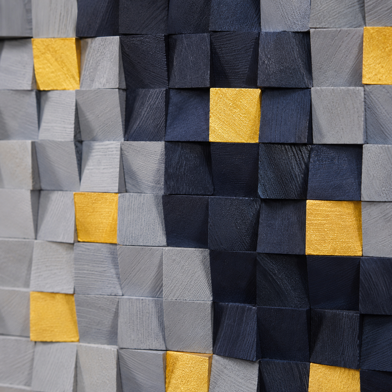 Hemera 3D Wood Mosaic Wall Art in White, Grey & Gold Leaf | Handmade Large Statement Wall Decor