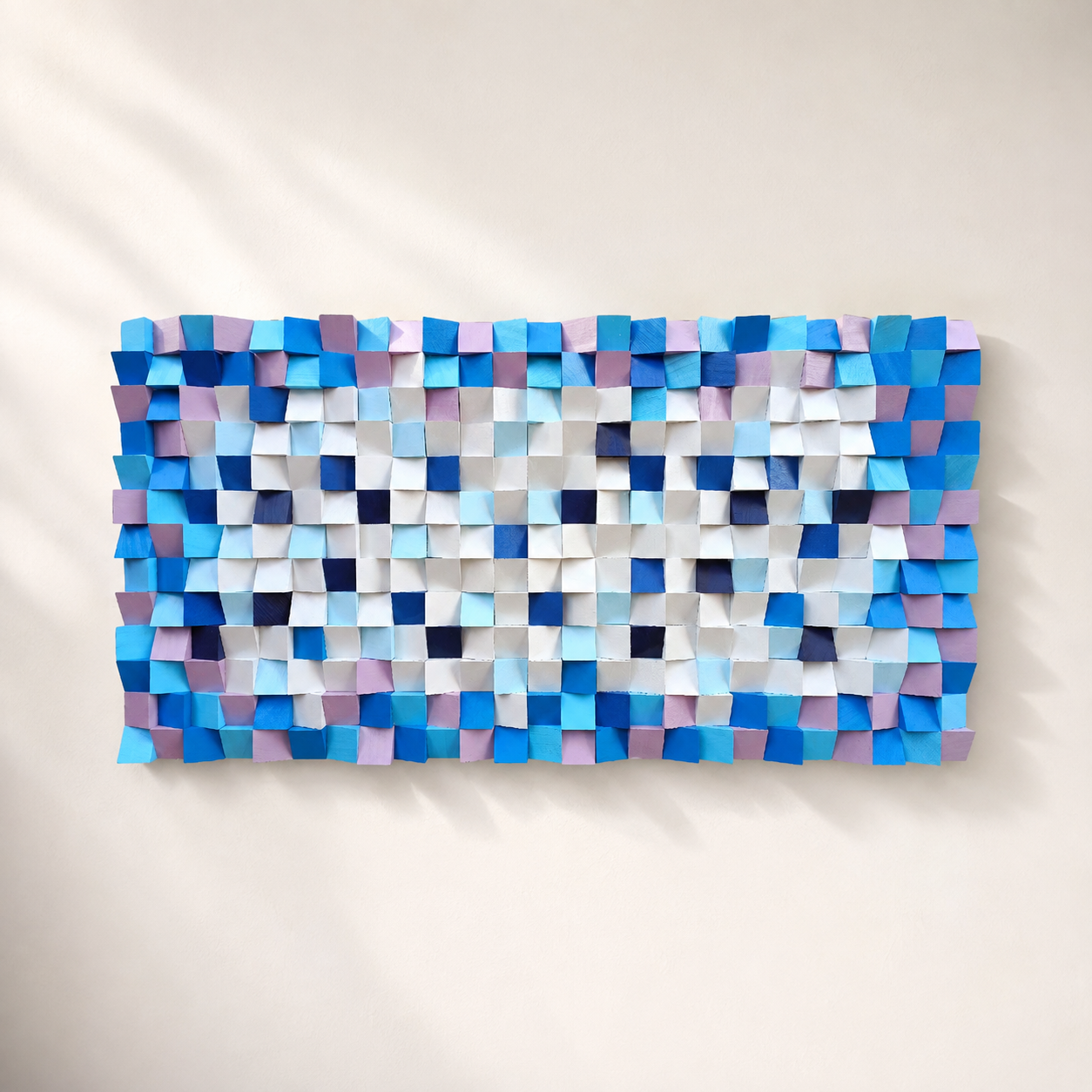 Neptun 3D Wood Mosaic Wall Art in Plum, Blush & Ivory Handmade Large Statement Wall Decor