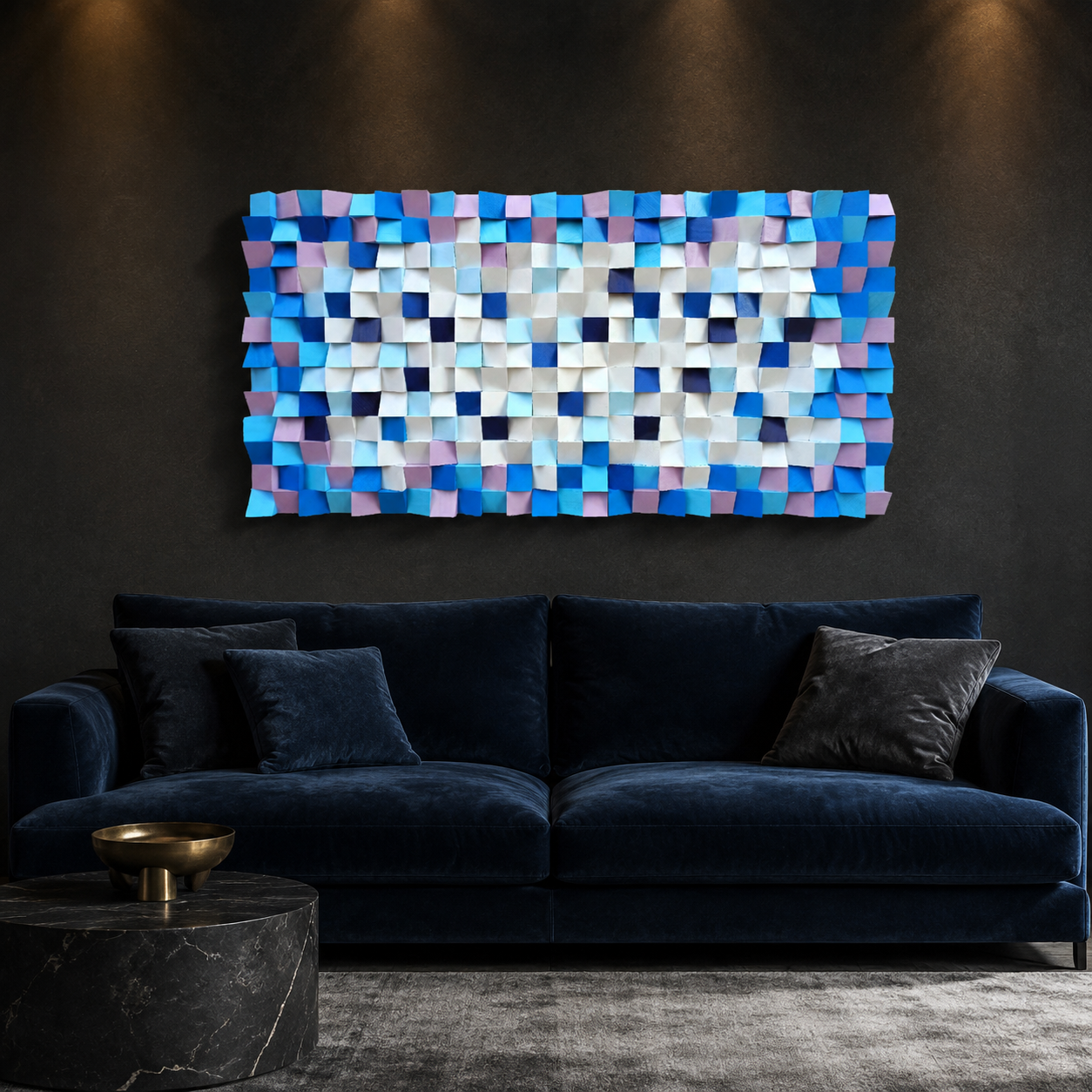 Neptun 3D Wood Mosaic Wall Art in Plum, Blush & Ivory Handmade Large Statement Wall Decor