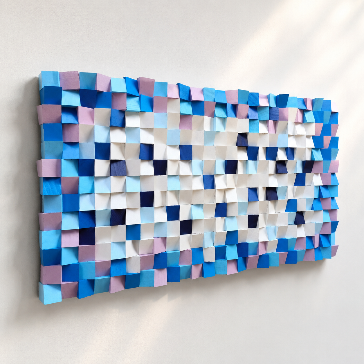 Neptun 3D Wood Mosaic Wall Art in Plum, Blush & Ivory Handmade Large Statement Wall Decor