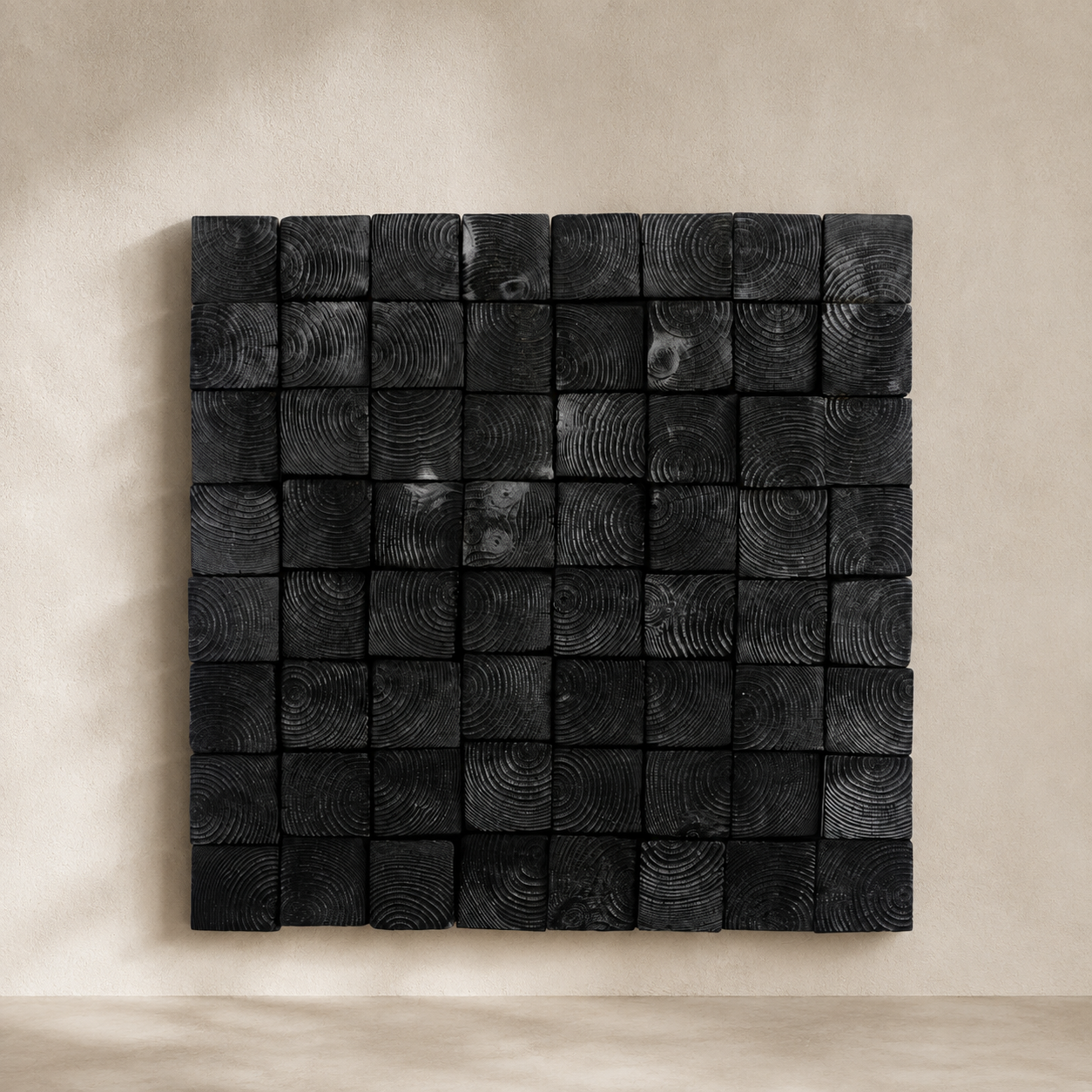 Od Black 3D Wood Mosaic Wall Art Handmade Charred Wood Acoustic Panel for Modern Interiors