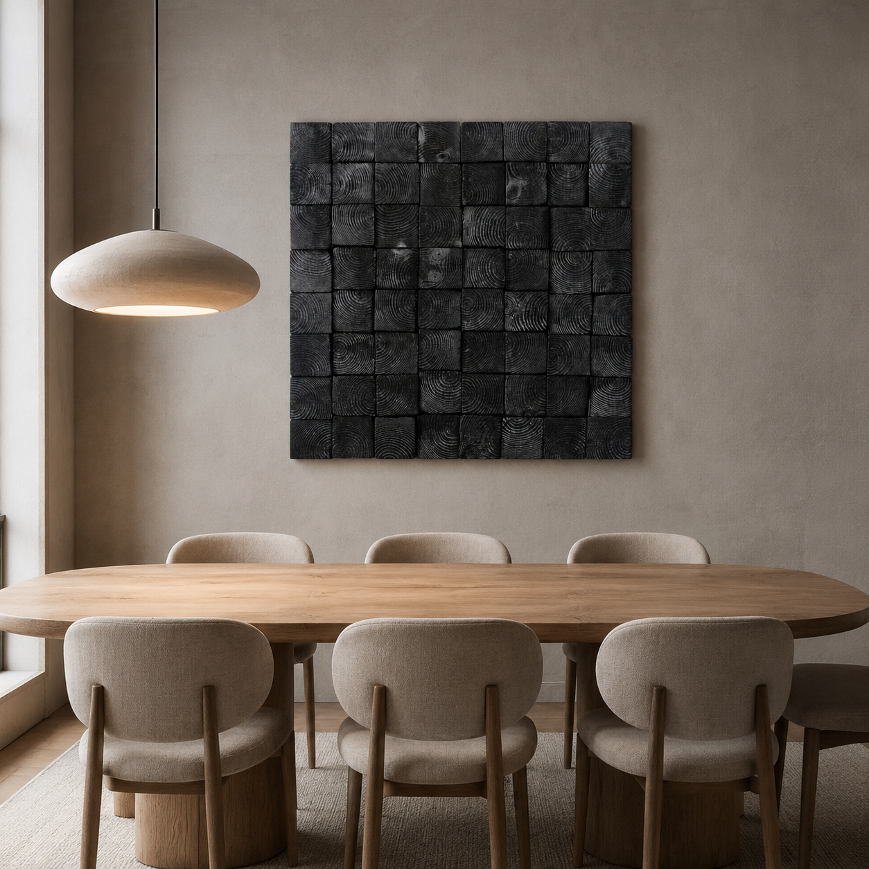 Od Black 3D Wood Mosaic Wall Art Handmade Charred Wood Acoustic Panel for Modern Interiors