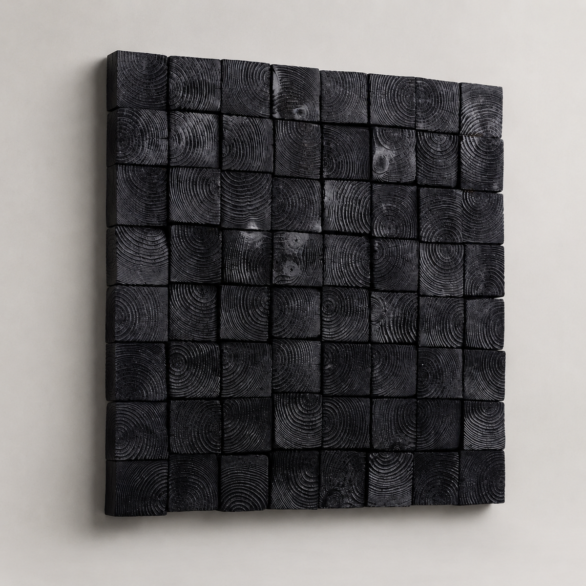 Od Black 3D Wood Mosaic Wall Art Handmade Charred Wood Acoustic Panel for Modern Interiors