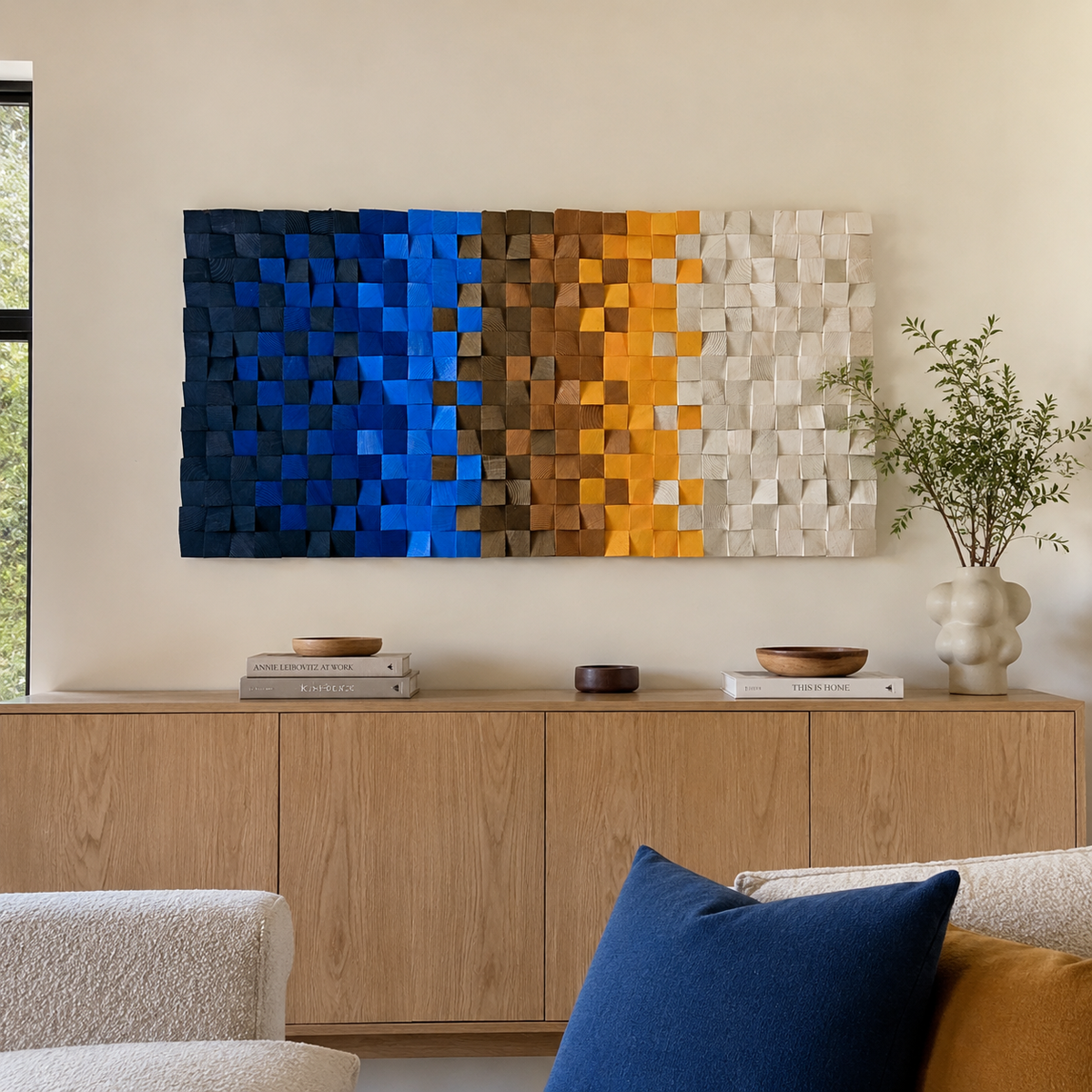 3D Wood Mosaic Wall Art Geometric Reclaimed Wood Statement Panel