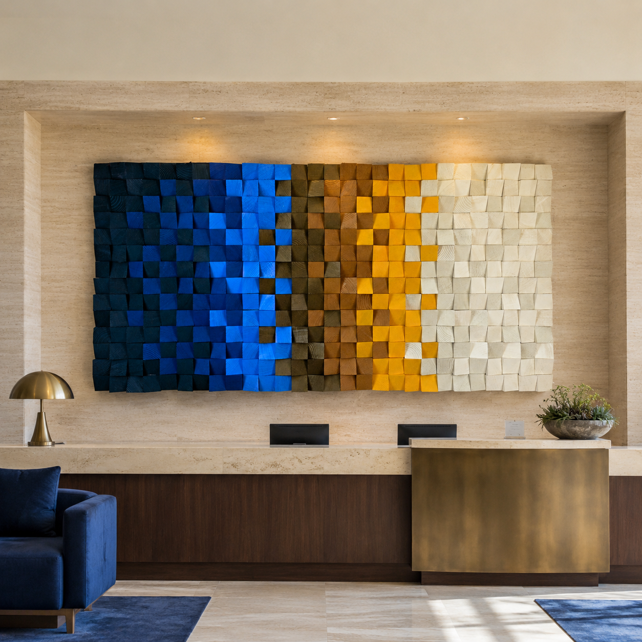 3D Wood Mosaic Wall Art Geometric Reclaimed Wood Statement Panel