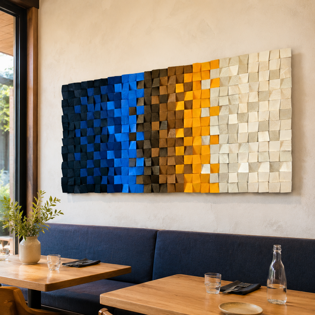 3D Wood Mosaic Wall Art Geometric Reclaimed Wood Statement Panel
