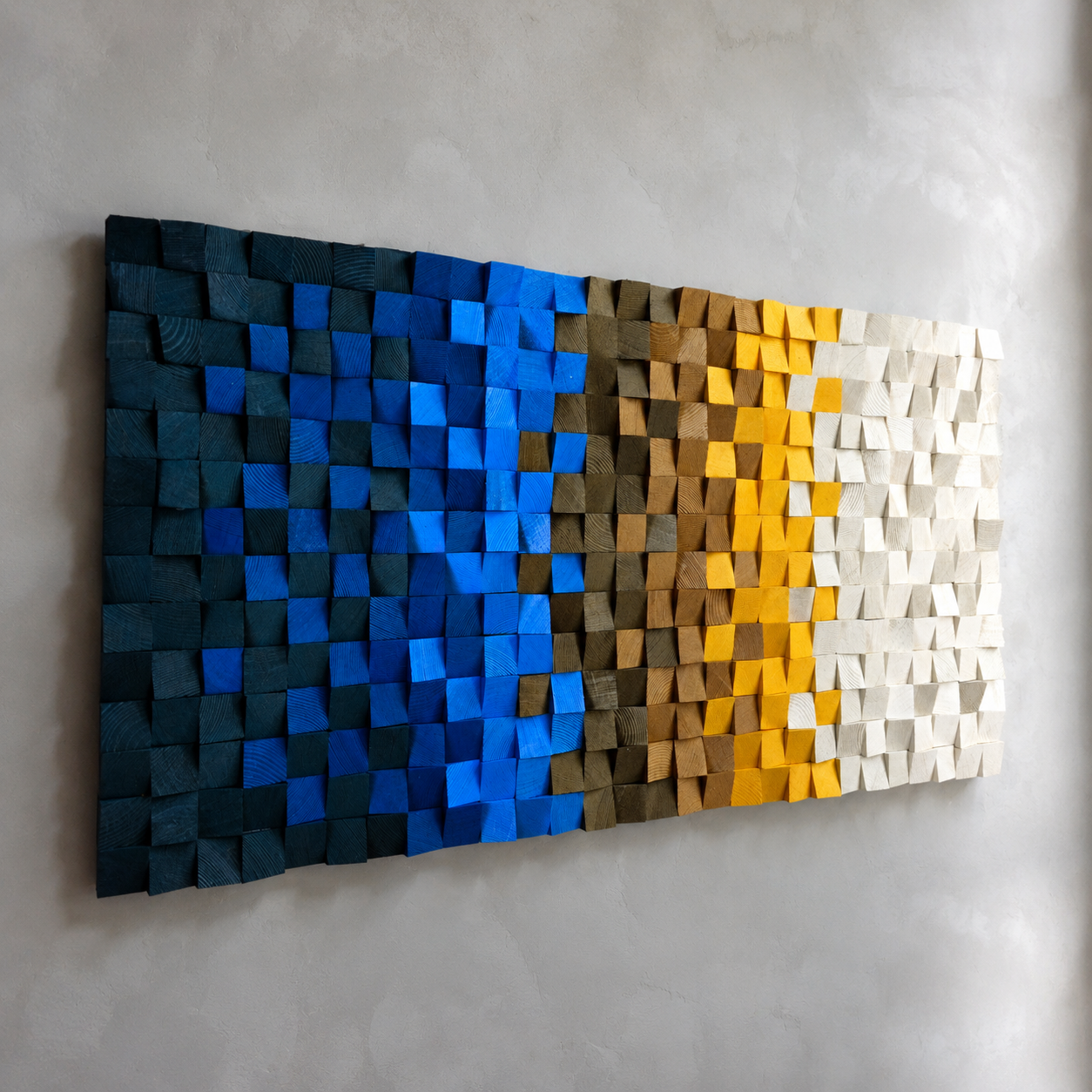 3D Wood Mosaic Wall Art Geometric Reclaimed Wood Statement Panel