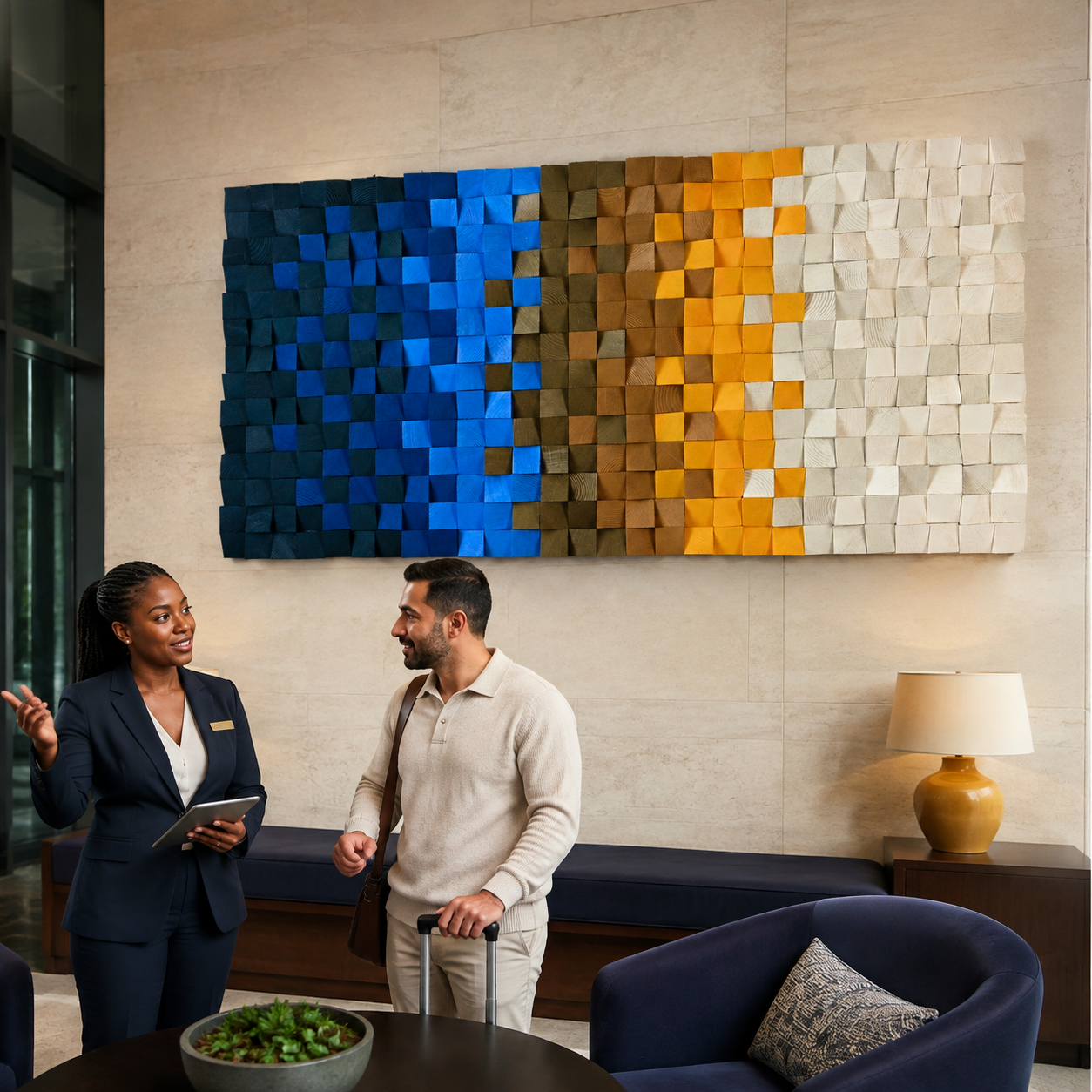 3D Wood Mosaic Wall Art Geometric Reclaimed Wood Statement Panel