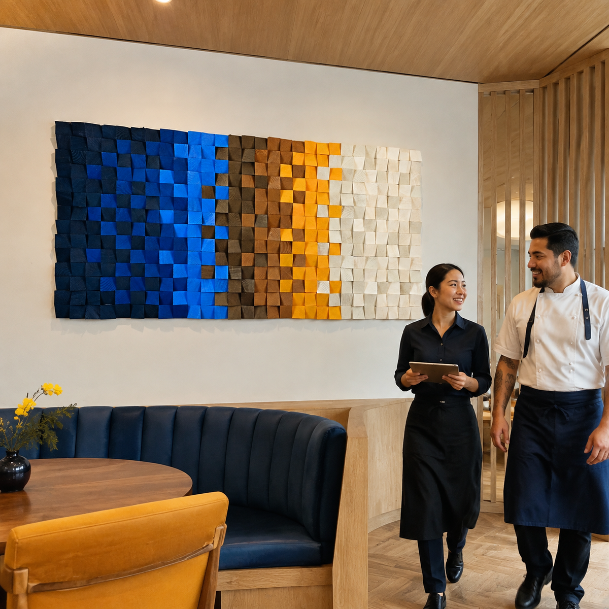 3D Wood Mosaic Wall Art Geometric Reclaimed Wood Statement Panel