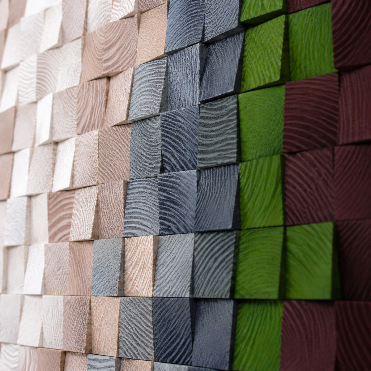 3D Wood Mosaic Wall Art Handmade 3D Block Panel in Blush, Sage & Burgundy Muted Modern Wall Decor