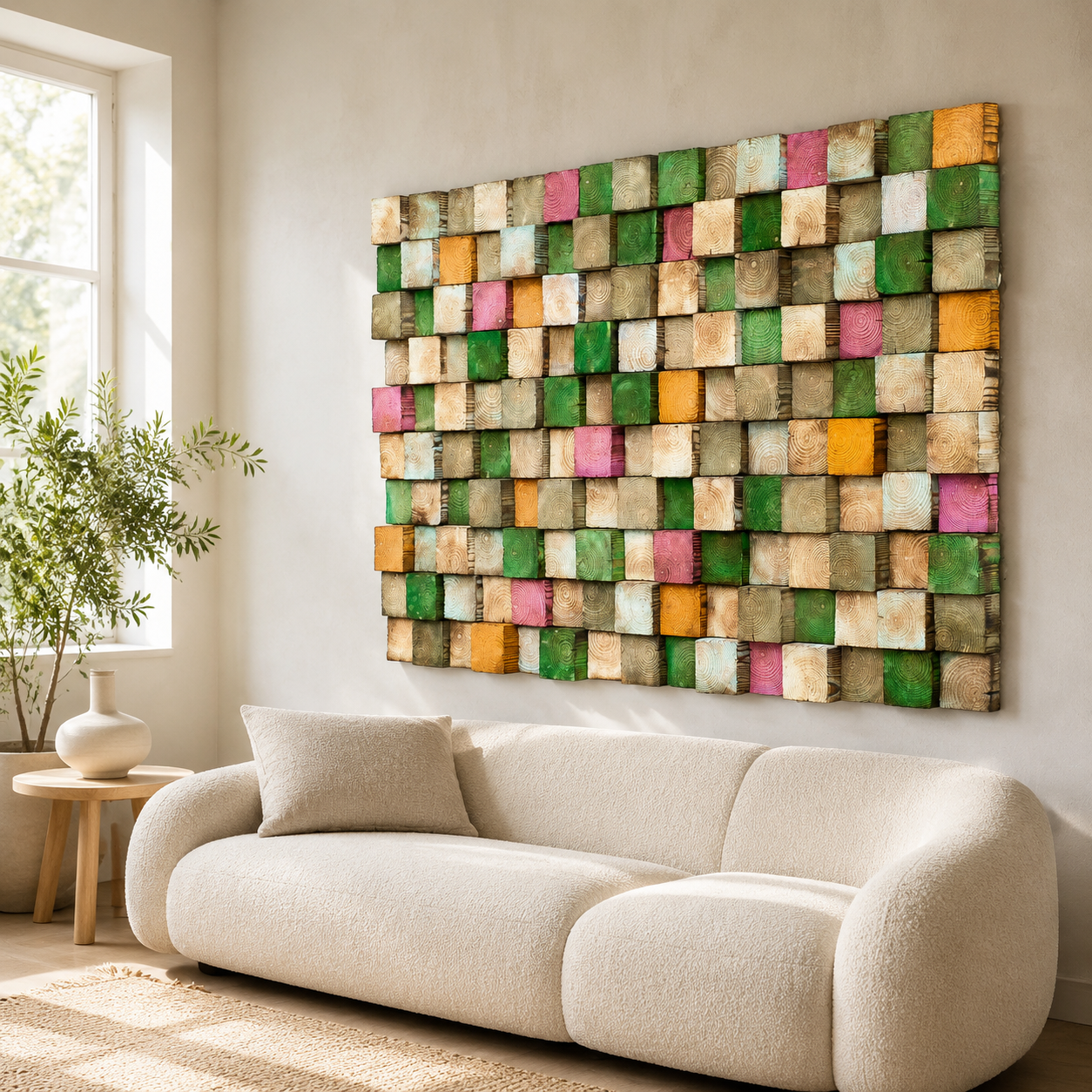 3D Wood Mosaic Wall Art | Handmade Monochrome Skyline Panel for Modern Interiors